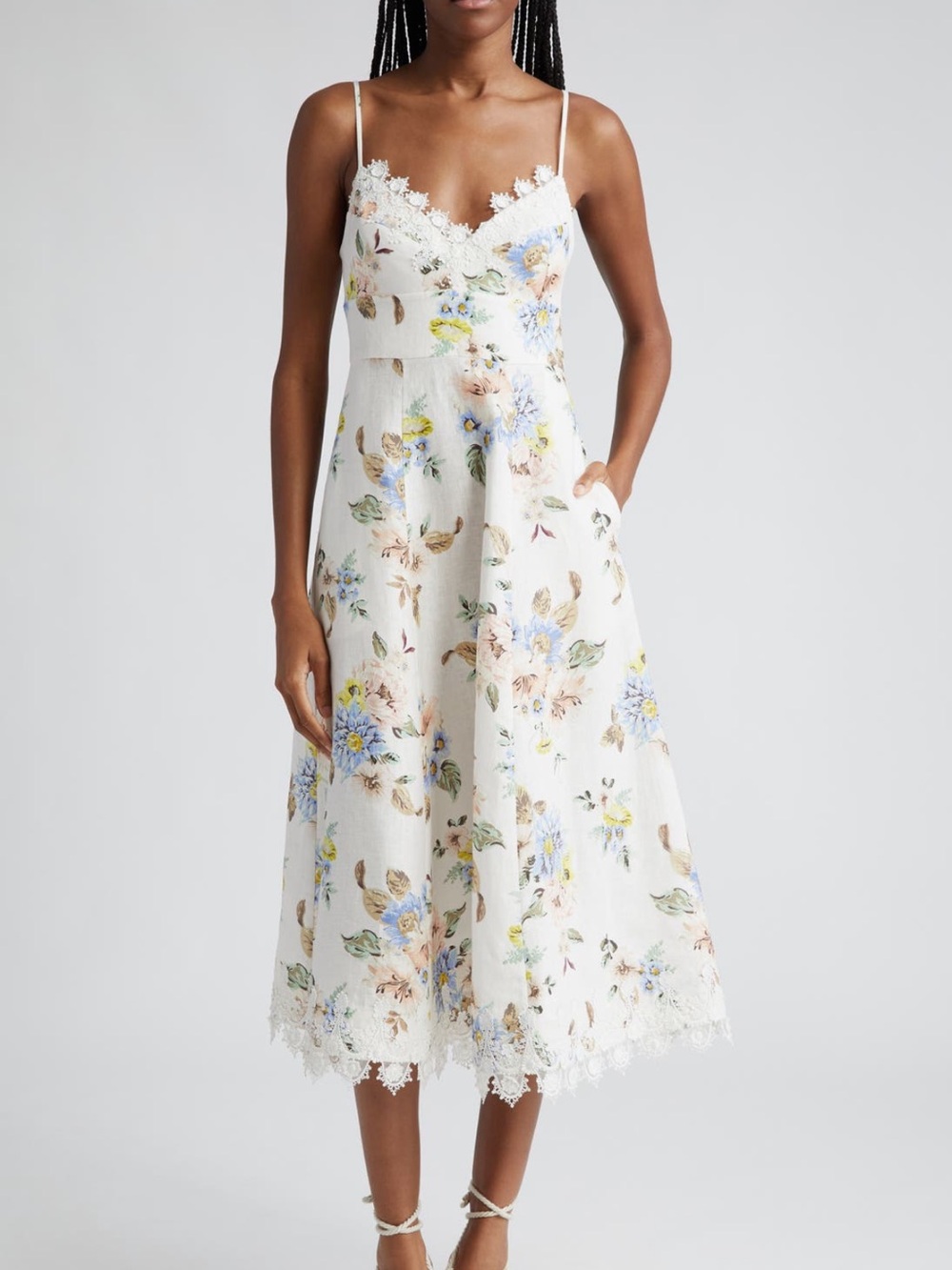 Zimmermann Lace Trim Floral Print Linen Sundress - Picture 1 of 10